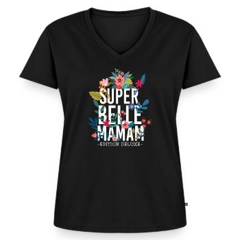 Super belle Maman Fêtes des meres - T-shirt encolure en V Premium bio Femme - noir - Devant - AI Model Female 172 light (172cm)