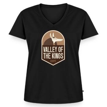 Vallée des Rois – Égypte - T-shirt encolure en V Premium bio Femme - noir - Devant - AI Model Female 172 light (172cm)