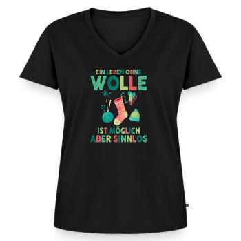 Ein Leben Ohne Wolle Ist Möglich Aber Sinnlos - Frauen Premium Bio T-Shirt mit V-Ausschnitt - Schwarz - Vorne - AI Model Female 172 light (172cm)