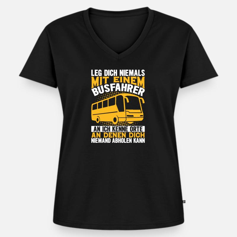Busfahrer Bus Geschenk - Frauen Premium Bio T-Shirt mit V-Ausschnitt - Schwarz