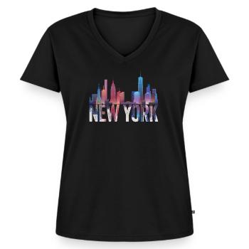 New York Skyline Heartbeat Statue of Liberty - Frauen Premium Bio T-Shirt mit V-Ausschnitt - Schwarz - Vorne - AI Model Female 172 light (172cm)