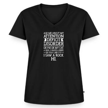 Vraag me naar mijn aandachtstekortstoornis - ADHD - Vrouwen Premium Bio T-shirt met V-hals - zwart - Voor - AI Model Female 172 light (172cm)