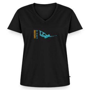 Awesome since 1983. Wakeboard Lifestyle - Women's Premium Organic V-neck T-shirt - black - Front - AI Model Female 172 light (172cm)