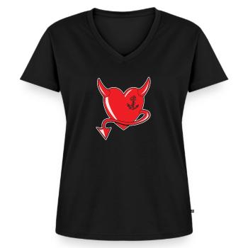 Rotes Herz - Devil Heart - Teufelsherz - Geschenk - Frauen Premium Bio T-Shirt mit V-Ausschnitt - Schwarz - Vorne - AI Model Female 172 light (172cm)