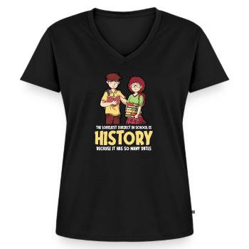 Lustiger Geschichte Spruch für Schüler und Lehrer - Frauen Premium Bio T-Shirt mit V-Ausschnitt - Schwarz - Vorne - AI Model Female 172 light (172cm)