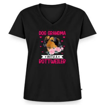 Hund Oma Mit Rottweiler Lustige Hundehalter - Frauen Premium Bio T-Shirt mit V-Ausschnitt - Schwarz - Vorne - AI Model Female 172 light (172cm)
