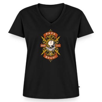 Papa Daddy Dad Bruh - T-shirt encolure en V Premium bio Femme - noir - Devant - AI Model Female 172 light (172cm)