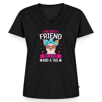 Chihuahua Bester Freund Hat Fell Und Schwanz - Frauen Premium Bio T-Shirt mit V-Ausschnitt - Schwarz - Vorne - AI Model Female 172 light (172cm)