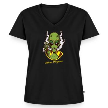 Hakuna Marijuana Drôle De Weed Fumer Pothead THC - T-shirt encolure en V Premium bio Femme - noir - Devant - AI Model Female 172 light (172cm)