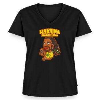 Hakuna Marijuana Drôle De Weed Fumer Pothead THC - T-shirt encolure en V Premium bio Femme - noir - Devant - AI Model Female 172 light (172cm)