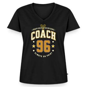 Tennis Coach Geburtstag 1996, Bester Trainer Tasse - Frauen Premium Bio T-Shirt mit V-Ausschnitt - Schwarz - Vorne - AI Model Female 172 light (172cm)