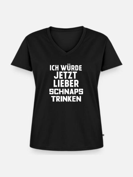 SCHNAPS TRINKEN - Frauen Premium Bio T-Shirt mit V-Ausschnitt - Schwarz