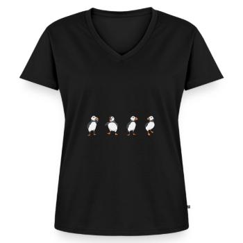 macareux macareux moines oiseaux Lunde - T-shirt encolure en V Premium bio Femme - noir - Devant - AI Model Female 172 light (172cm)