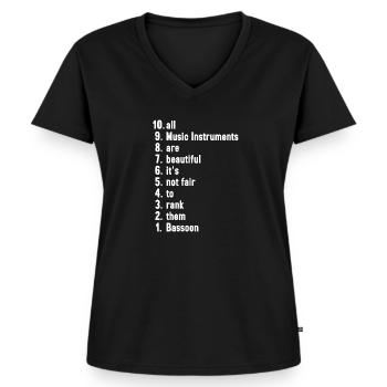 Lustige Musiker Sprüche Musikinstrument Fagott - Frauen Premium Bio T-Shirt mit V-Ausschnitt - Schwarz - Vorne - AI Model Female 172 light (172cm)