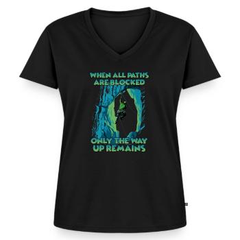 Toprope climbing mountain sports for toprope - Women's Premium Organic V-neck T-shirt - black - Front - AI Model Female 172 light (172cm)