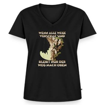 Bergabenteuer Toprope Klettern für Bergsteiger - Frauen Premium Bio T-Shirt mit V-Ausschnitt - Schwarz - Vorne - AI Model Female 172 light (172cm)