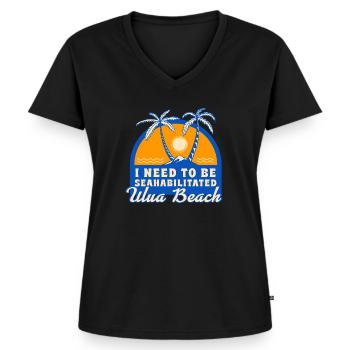 J’ai besoin d’être séahabilité Ulua Beach Été - T-shirt encolure en V Premium bio Femme - noir - Devant - AI Model Female 172 light (172cm)