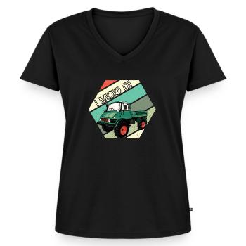 I MOG DI - Unimog - Oldtimer - Offroad - Frauen Premium Bio T-Shirt mit V-Ausschnitt - Schwarz - Vorne - AI Model Female 172 light (172cm)