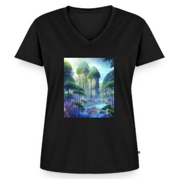 Forêt magique de conte de fées du futur - T-shirt encolure en V Premium bio Femme - noir - Devant - AI Model Female 172 light (172cm)