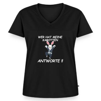Böser Hase Karate Kung Fu Kampfsport Damen Herren - Frauen Premium Bio T-Shirt mit V-Ausschnitt - Schwarz - Vorne - AI Model Female 172 light (172cm)