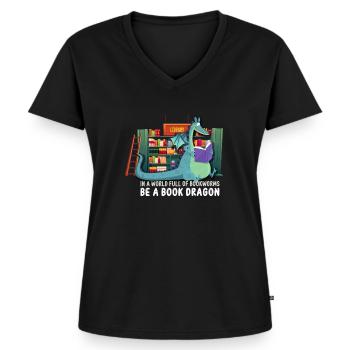 Rat de bibliothèque Bookdragon Books Dragon Book Fan De lecture Fan - T-shirt encolure en V Premium bio Femme - noir - Devant - AI Model Female 172 light (172cm)