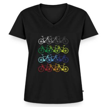 Fahrräder Regenbogen Fahrradfahrer Radfahrer - Frauen Premium Bio T-Shirt mit V-Ausschnitt - Schwarz - Vorne - AI Model Female 172 light (172cm)
