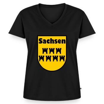 Die Siebenbürger Sachsen - Frauen Premium Bio T-Shirt mit V-Ausschnitt - Schwarz - Vorne - AI Model Female 172 light (172cm)