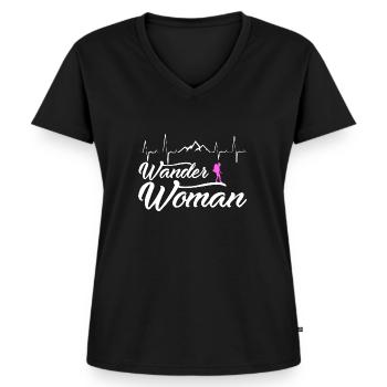 Wander Woman Hobby Wandern Geschenkidee - Frauen Premium Bio T-Shirt mit V-Ausschnitt - Schwarz - Vorne - AI Model Female 172 light (172cm)