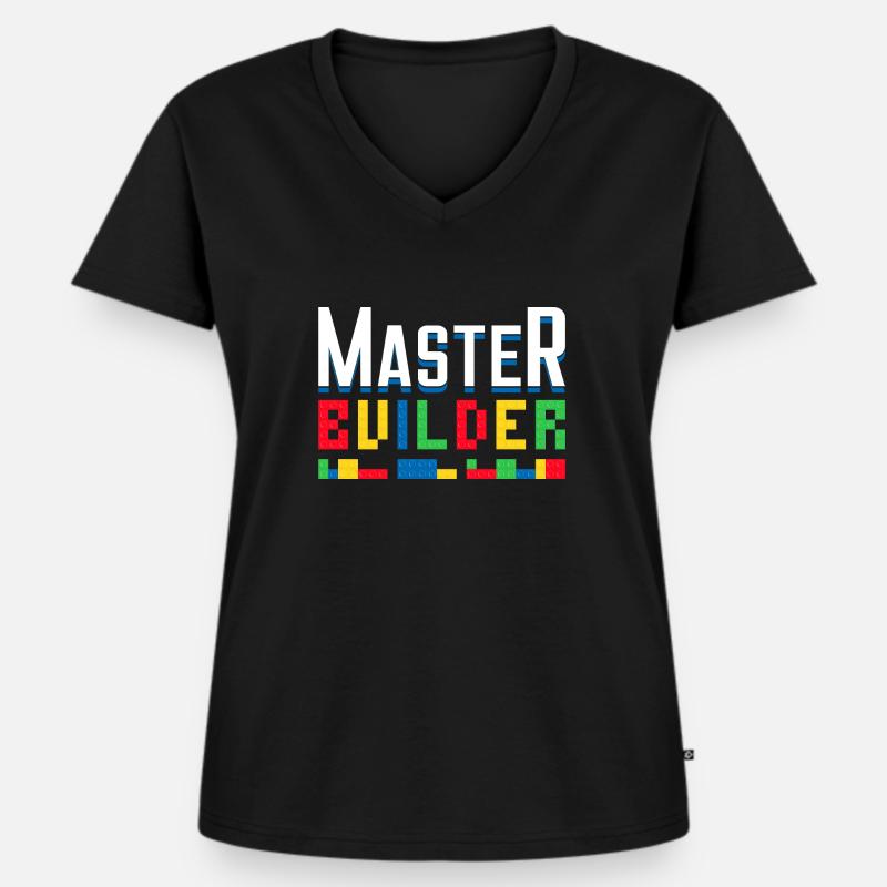Master Builder Blocs de construction Briques Constructeurs Jouets - T-shirt encolure en V Premium bio Femme - noir