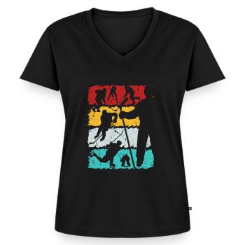 Vintage Stil Retro Eishockey - Frauen Premium Bio T-Shirt mit V-Ausschnitt - Schwarz - Vorne - AI Model Female 172 light (172cm)