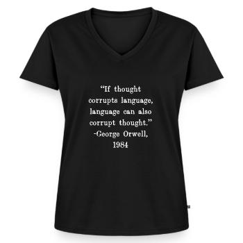 If thought corrupts language, language can also - Women's Premium Organic V-neck T-shirt - black - Front - AI Model Female 172 light (172cm)