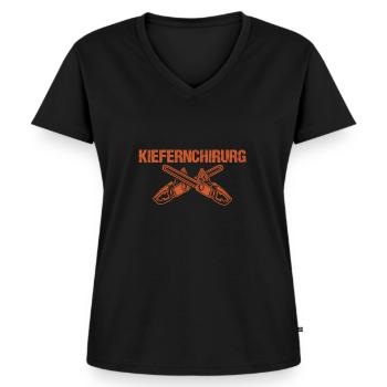 Kiefernchirurg Holzfäller Förster Kettensäge Wald - Frauen Premium Bio T-Shirt mit V-Ausschnitt - Schwarz - Vorne - AI Model Female 172 light (172cm)