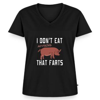 I Don't Eat Anything That Farts Funny Vegan - Frauen Premium Bio T-Shirt mit V-Ausschnitt - Schwarz - Vorne - AI Model Female 172 light (172cm)