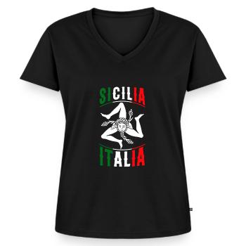 Drapeau de la Sicile Sicile Palerme Italie - T-shirt encolure en V Premium bio Femme - noir - Devant - AI Model Female 172 light (172cm)
