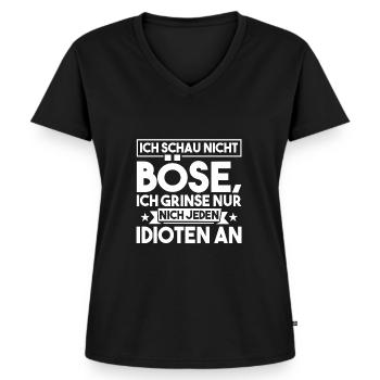 Ich Schau Nicht Böse Ich Grinse Nur Nicht Jeden - Frauen Premium Bio T-Shirt mit V-Ausschnitt - Schwarz - Vorne - AI Model Female 172 light (172cm)
