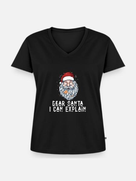 Dear Santa I Can Explain - Frauen Premium Bio T-Shirt mit V-Ausschnitt - Schwarz