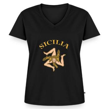 Sicile drapeau Sicile Palerme Italie - T-shirt encolure en V Premium bio Femme - noir - Devant - AI Model Female 172 light (172cm)