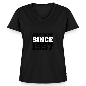 Awesome since 1997 - Frauen Premium Bio T-Shirt mit V-Ausschnitt - Schwarz - Vorne - AI Model Female 172 light (172cm)
