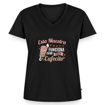 Spanischlehrer Kaffee - Frauen Premium Bio T-Shirt mit V-Ausschnitt - Schwarz - Vorne - AI Model Female 172 light (172cm)