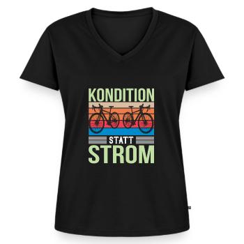 Kondition Statt Strom Fahrradfahrer Drahtesel - Frauen Premium Bio T-Shirt mit V-Ausschnitt - Schwarz - Vorne - AI Model Female 172 light (172cm)