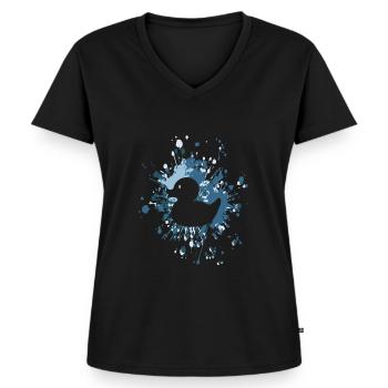 Rubber Duck Color Splash - Frauen Premium Bio T-Shirt mit V-Ausschnitt - Schwarz - Vorne - AI Model Female 172 light (172cm)