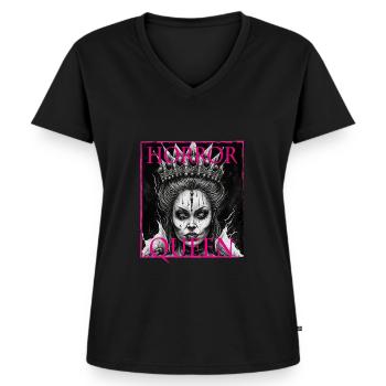 Böse alte Frau Horror Gothic Grusel Hexe Abstrakt - Frauen Premium Bio T-Shirt mit V-Ausschnitt - Schwarz - Vorne - AI Model Female 172 light (172cm)