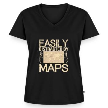 Leicht Abgelenkt Von Karten Geographie Lehrerkarte - Frauen Premium Bio T-Shirt mit V-Ausschnitt - Schwarz - Vorne - AI Model Female 172 light (172cm)