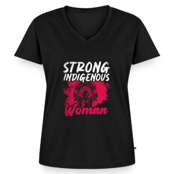 Strong Indigenous Woman Nativ American - Frauen Premium Bio T-Shirt mit V-Ausschnitt - Schwarz - Vorne - AI Model Female 172 light (172cm)