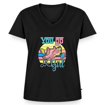 Tu vas fille drôle rétro vintage design - T-shirt encolure en V Premium bio Femme - noir - Devant - AI Model Female 172 light (172cm)