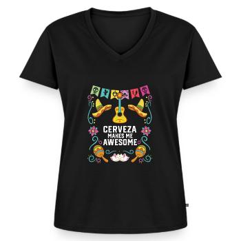 Cerveza Makes Me Awesome Beer Drinker Alcoholic - Women's Premium Organic V-neck T-shirt - black - Front - AI Model Female 172 light (172cm)
