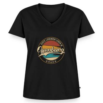 Offenburg Echte Legenden leben in Offenburger - Frauen Premium Bio T-Shirt mit V-Ausschnitt - Schwarz - Vorne - AI Model Female 172 light (172cm)
