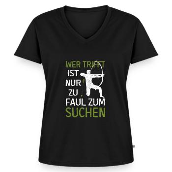 Wer Trifft Ist Zu Faul Zum Suchen Bogenschütze - Frauen Premium Bio T-Shirt mit V-Ausschnitt - Schwarz - Vorne - AI Model Female 172 light (172cm)