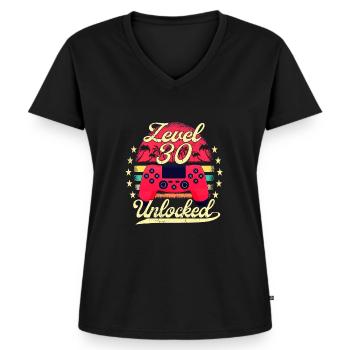 Level 30 Unlocked Männer Gamer 30 Geburtstag Gamer - Frauen Premium Bio T-Shirt mit V-Ausschnitt - Schwarz - Vorne - AI Model Female 172 light (172cm)