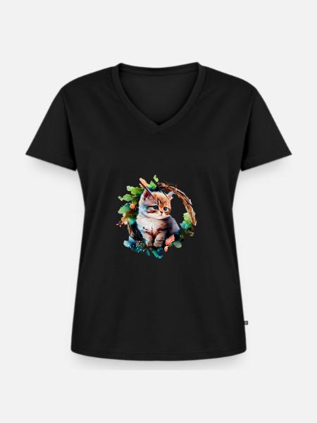 Süße Katze - Frauen Premium Bio T-Shirt mit V-Ausschnitt - Schwarz